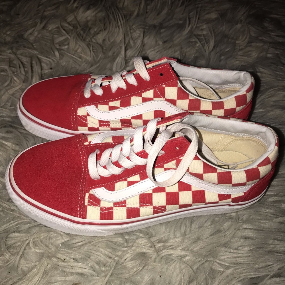 Red and white checkered vans